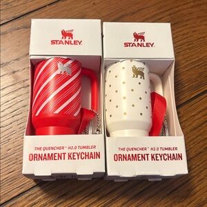 Two Red & White Stanley Ornament Keychain Set